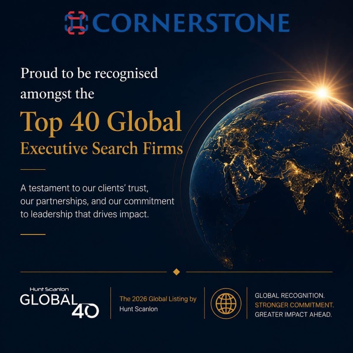 Cornerstone hospitality firm recognized among top 40 global executive search firms.