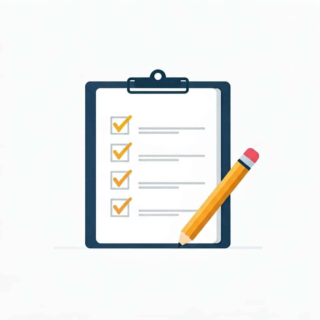 Gastfreundschafts-Checkliste mit Klemmbrett und Bleistift für die Qualitätssicherung.