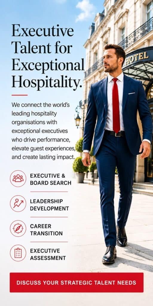 Businessman walking in city for hospitality leadership excellence.