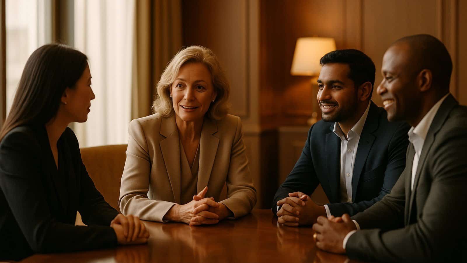 A hospitality leadership team in discussion