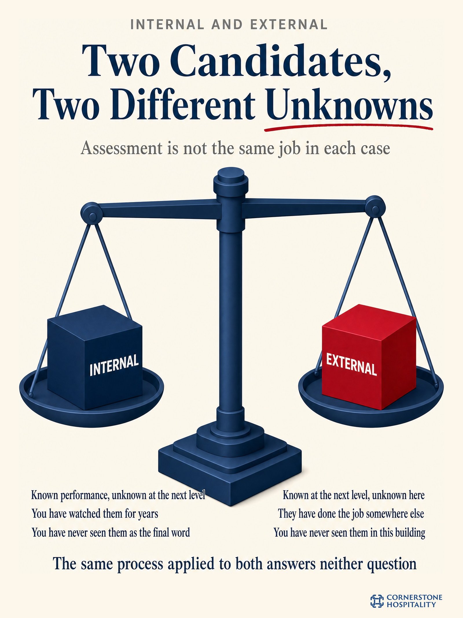 An internal and an external candidate present opposite unknowns, which is why one process cannot serve both